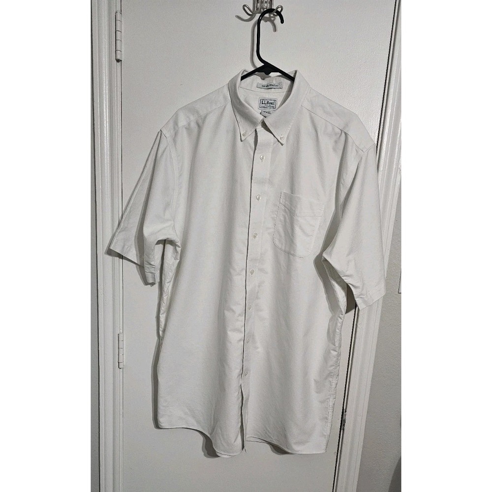 L.L. Bean Mens Wrinkle Free Button-Down Shirt White sz 17.5 Tall Minimalist